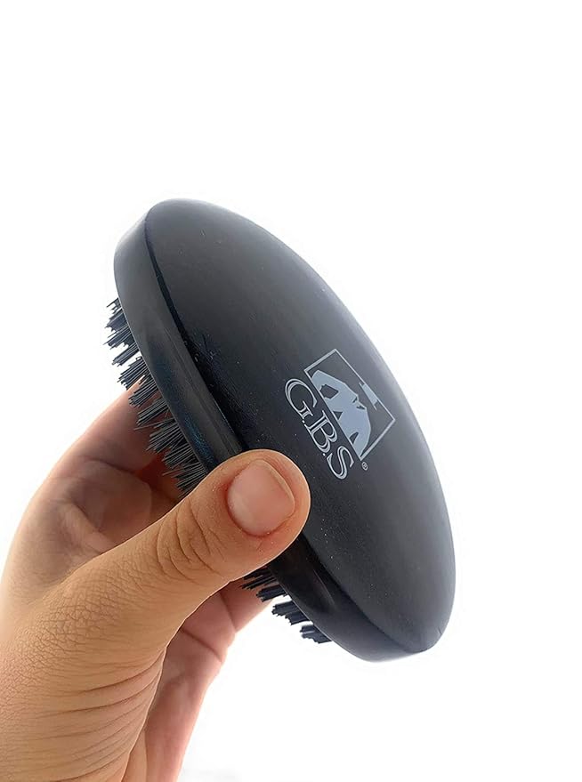 G.B.S Military Style Dual Bristle Beard and Hair Brush - Hi-Gloss Wood, Animal-free Vegan Bristles, Over 2,000 Firm Bristles for Daily Grooming (BLACK)