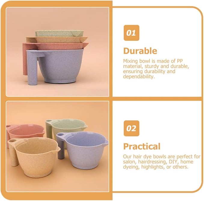 minkissy 2pcs Hair Dye Tools Color Mixing Bowls Color Bowls for Hair Salon Plastic Dye ful Mixing with Handle Kit Tinting