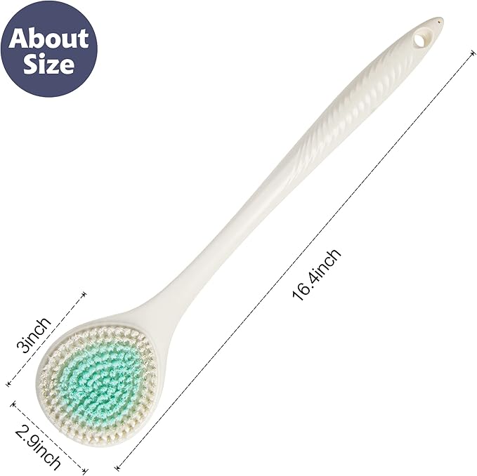 BEDELITE Back Bath Brush Long Handle for Shower of 2 - Soft Shower Brush for Men & Women,Back Brush Scrubber - 16.4" Long Skin Exfoliator for Body Bath Scrubber（Pink & Ivory）