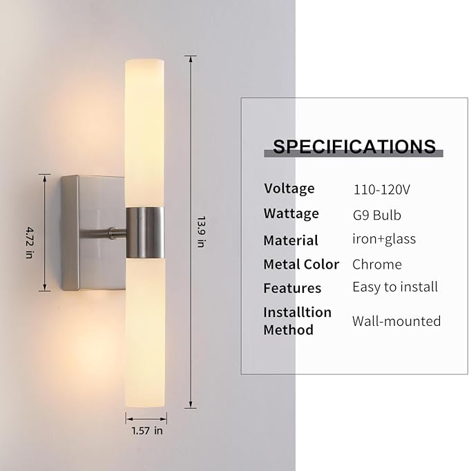 Wall Sconces Set of Two Brushed Nickel Bathroom Sconces Wall Decor Set of 2 Modern Wall Light Fixtures Metal Sconces Wall Lighting with Frosted Glass Shade Wall Mounted Lamp