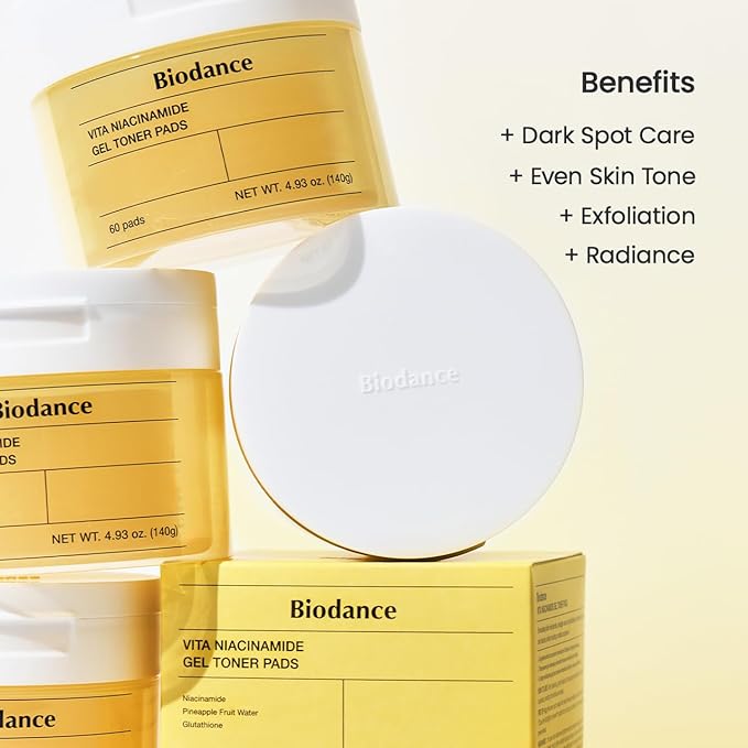 Biodance Vita Niacinamide Gel Toner Pads, Dark Spot Corrector, Evening Skin Tone, Gentle Exfoliating Toner Pads with Vitamin C, Pre-Soaked Pads, Korean Skin Careㅣ4.93 fl.oz.(140g)*60Pads