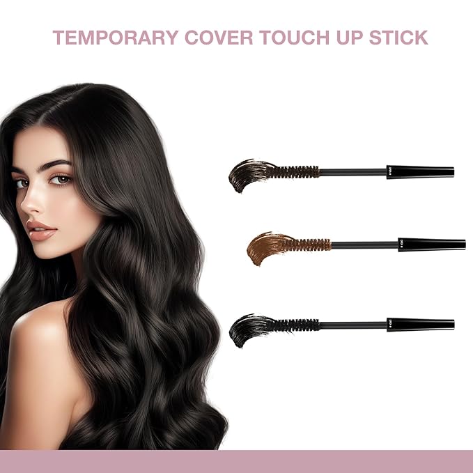 Hair Mascara for Gray Hair, 3 In 1 Hair Color Concealer Stick with Precision Applicator, Temporary Hairline Filler, Multi-Purpose Mascara for Eyebrow and Beard（Dark Brown）