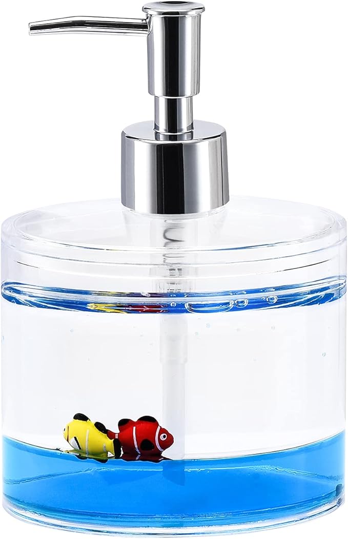 Locco Decor 4 Piece Acrylic Liquid 4D Floating Motion Bathroom Vanity Accessory Set Garden Theme Leaf Toothbrush Holder, Tumbler, Soap Dispenser, Soap Dish