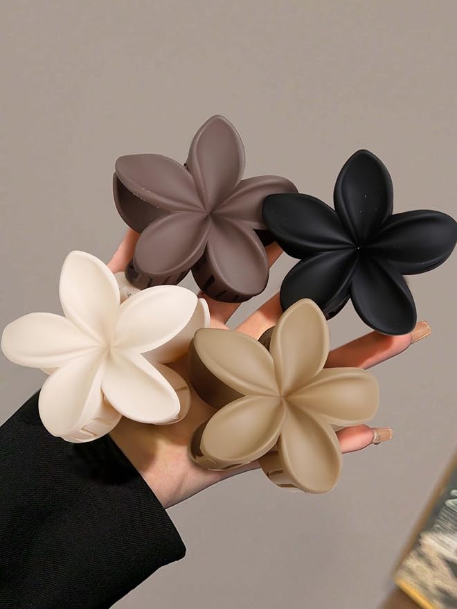 4 Pcs Flower Hair Clips for Women, Neutral Color Hawaiian Flower Hair Claw Clips, Cute Large Hibiscus Hair Claw Decorative Accessories For Thick and Thin Hair