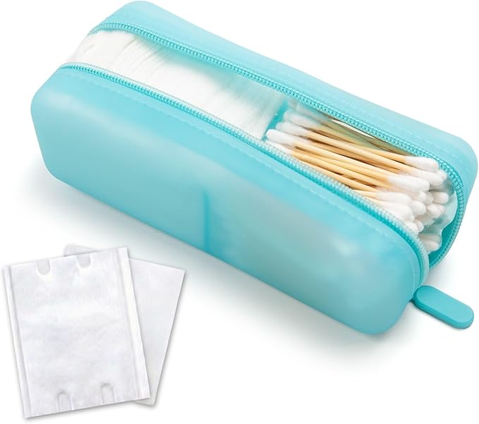 Cotton Pad Swab Travel Case – 2-in-1 Portable Waterproof Qtips Dispenser for Cotton Square Pad & Qtip, Floss, Bobbi Pin, Nail Kit, Hair Accessories Organizer TSA Compliance – VISFRESH (Blue)