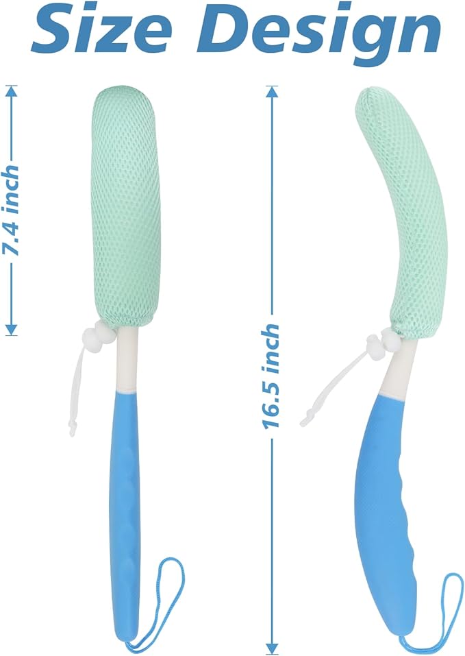 Shower Brush with Long Handle，15.35" Back Brush，Long Back Scrubber for Men Women，Long Handled Sponge Body Exfoliator, Loofah Back Scrubber for Aid Bathing