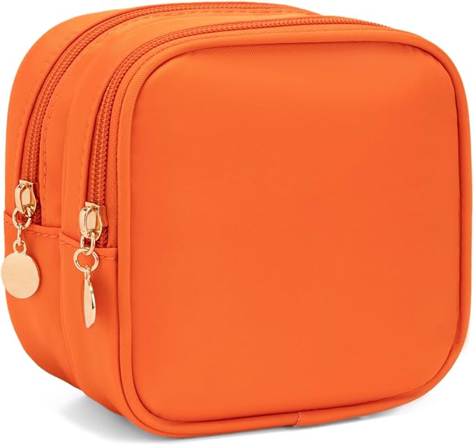 Small Makeup Pouch, Double Zipper Cosmetic Bag, Travel Makeup Bag, Cute Makeup Bag for Purse, Mini Toiletry Bag (Peach)