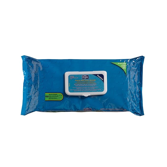 PDI Hygea Premium Multi-Purpose Washcloths, Personal Cleansing Body Wipes, Large Wipes 10" x 11.5", 60 Wipes Each, Pack of 6