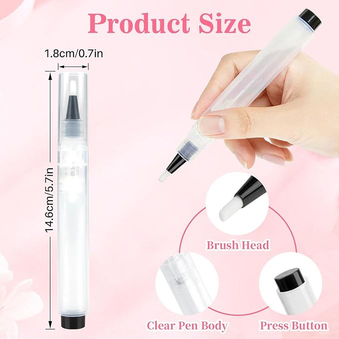 Cuticle Oil Pen Refillable - Empty Nail Oil Pen with Brush Tip Reusable Press Applicator Transparent Cosmetic Containers for Nail Oil Eyelash Growth Liquid Cosmetic Lip Gloss (3 Pack 6ml)
