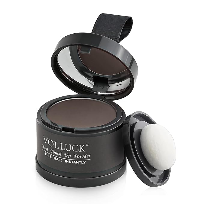 VOLLUCK Root Touch up Powder, Instant Hairline Powder for Thinning Areas and Gray Hair Coverage, Natural and Non-greasy Root Cover up for Women and Men (Medium Brown, 0.14 Ounce)