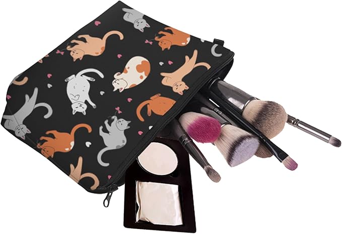 Cute Travel Makeup Bag Cosmetic Bag Small Pouch Gift for Women (Cat Black)