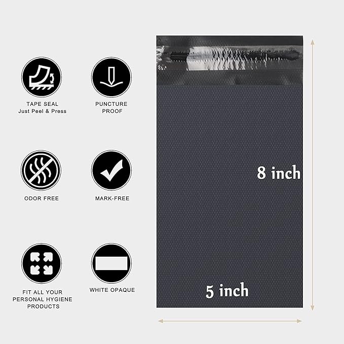 NAPKINCARE Grey Opaque Undisposable Bags - 200pcs with 2 Inner Storage Bags - Holds Tampons, Pads & Liners