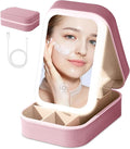 Small Travel LED Makeup Mirror Case with 3 Adjustable Color Light Settings, Dust-Proof Jewelry Box, Mini Cosmetic Train Case Ideal for Short Trips (Pink)