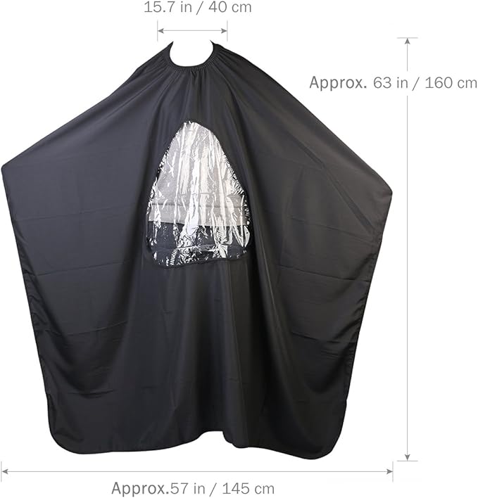 ULTNICE Salon Home Barbers Hairdressing Cape Gown with Viewing Window for Hair Cutting 63 * 57"(Black)