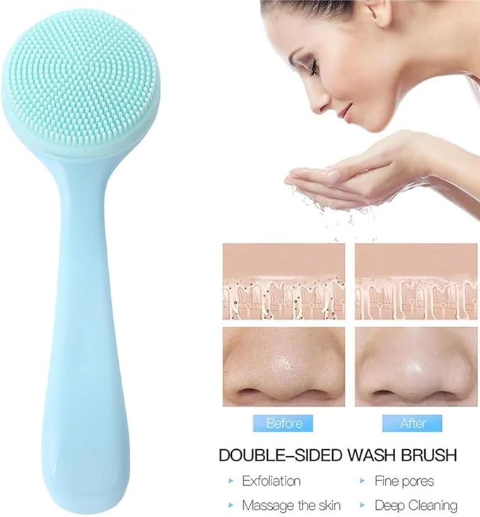 4 Pack Silicone Manual Facial Cleansing Brush,Skin Friendly Soft Bristles Waterproof Face Scrubber Exfoliating Brush for Women and Men Blackheads Makeup Residues Removal(Blue & Pink)