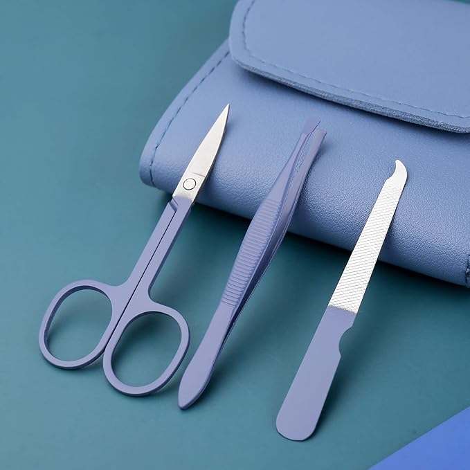 Manicure Set, Nail Clippers, Pedicure Kit, 16 in 1 Professional Grooming Kit Stainless Steel, Nail Toenail Scissors Tools with Luxurious Leather Travel Case for Men Women Blue Upgraded Version