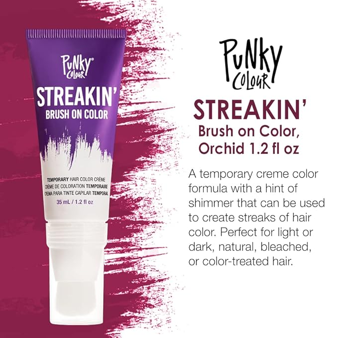 Punky Colour Streakin' Brush on Color Orchid, Temporary Hair Color Creme, Instant, DIY Hairstyle, Vibrant, Soft Hold, Men Women Kids, Easy-Squeeze Tube, 1.2 fl oz