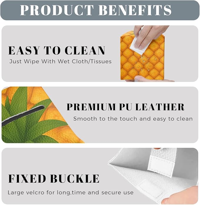 Funny Fruit Tissue Box Cover Summer Cute Yellow Pineapple Leather Tissue Box Holder Square Facial Paper Organizer Dispenser for Car Bathroom Bedroom Office Tabletop Decor