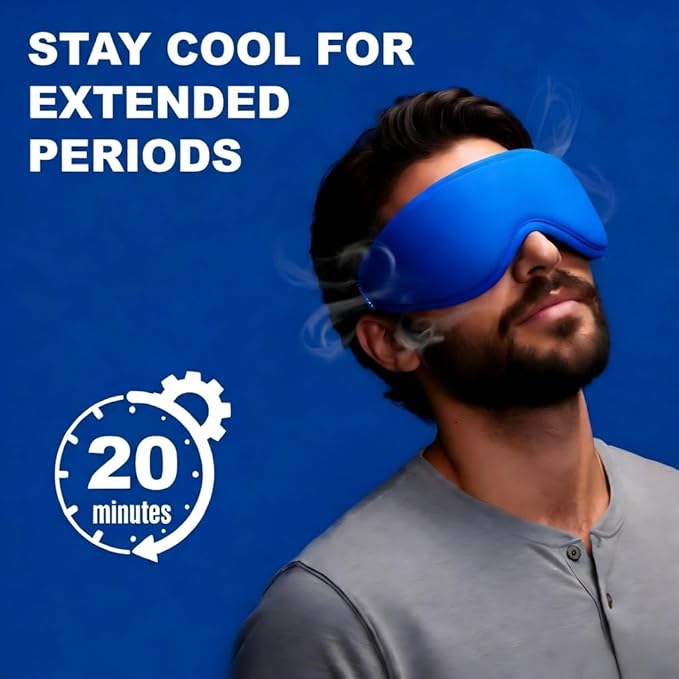 Upgraded Cooling Gel Eye Mask: Full-Eye Contour for Puffy Eyes: Fast Chill Cold Therapy Compress for Dark Circles & Under Eye Bags, Soft Reusable Gel, Adjustable Strap,Eye Care (Blue)