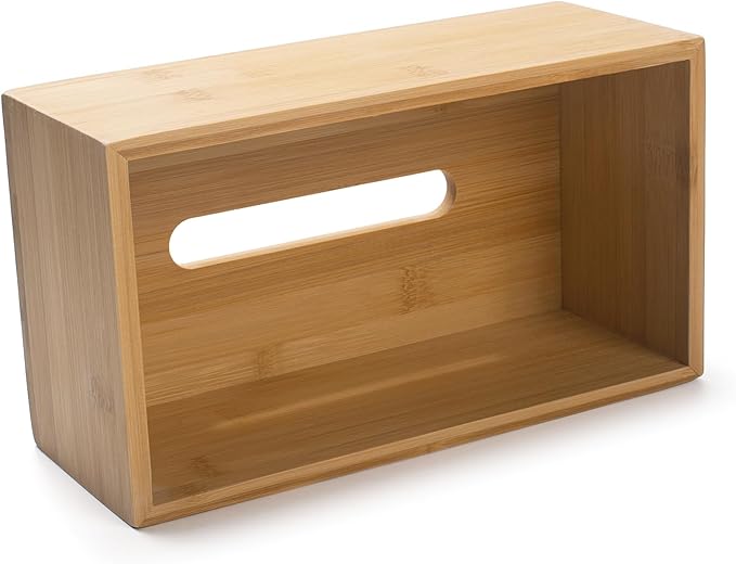 Tissue Box Cover, Rectangular Tissue Box Holder, Bamboo Facial Paper Holder for Bathroom, Bedroom, Dinner Table, Office (1 Pack, 9.8 x 5.5 x 3.7 inch)