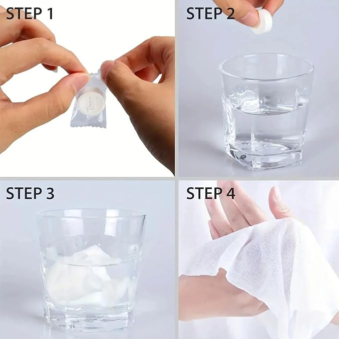 Puppyparagraph Compressed Towel Tablets, portable disposable compressed Face Towels,Mini Compressed Towel Highly Absorbent Compression Face Towels for Travel, Hiking, Camping (100PCS)