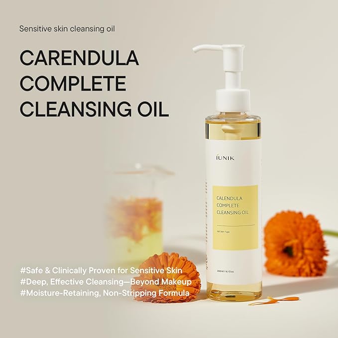 IUNIK Calendula & Jojoba Oil-Infused Vegan Cleansing Oil – Gentle Blackhead Melting & Makeup Remover Facial Cleanser w/Plant-based Oils Korean Skincare