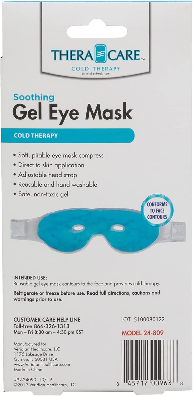 TheraCare Gel Eye Mask | Cold Therapy Compress for Puffy Eyes, Migraines & Sinus Relief | Adjustable, Reusable, Soft Gel Mask with Strap | Safe, Non-Toxic, Direct-to-Skin Use | 7.25” x 5.25”