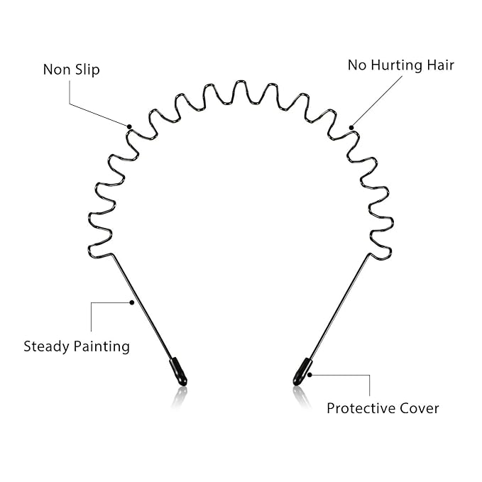 WILLBOND 3 Pack Metal Headband for Men Unisex Fashion Black Wired Headband Spring Wavy Zigzag Sports Headwear, Non Slip Hair Hoop Hair Accessories for Daily Use Outdoor