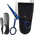 Ontaki Beard & Mustache Scissors for Men - 5inch, Midnight Blue - 410C German Steel Durable, Ergonomic Design Travel Friendly Facial Hair Scissors - Beard Kit 2 Combs & Case Perfect for Styling