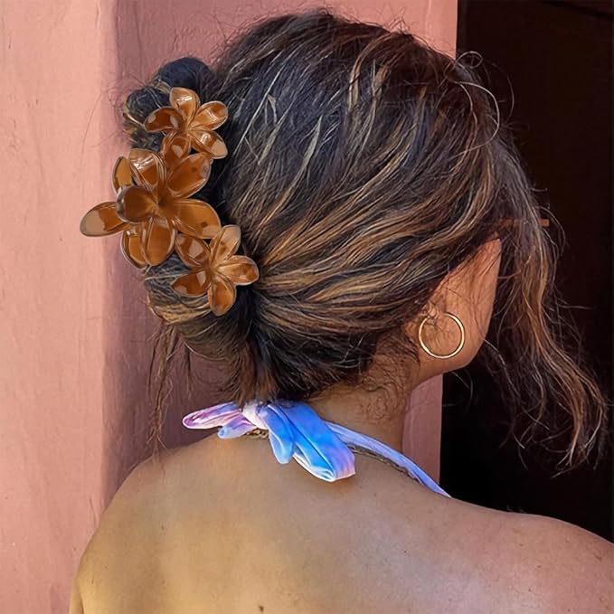 Ahoney 6PCS Hibiscus Flower Hair Clips for Women Strong Hold Nonslip Large Big Flower Claw Clip for Thick Hair, Hawaiian Hair Clips Beach Hair Accessories for Women Girls