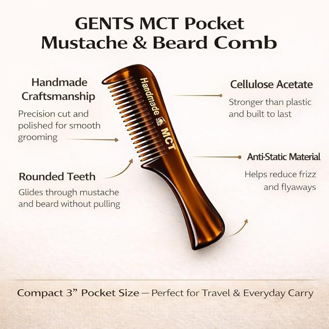 GENTS Mustache and Beard Styling Comb, pocket sized (Tortoise Shell, 3 Pack)