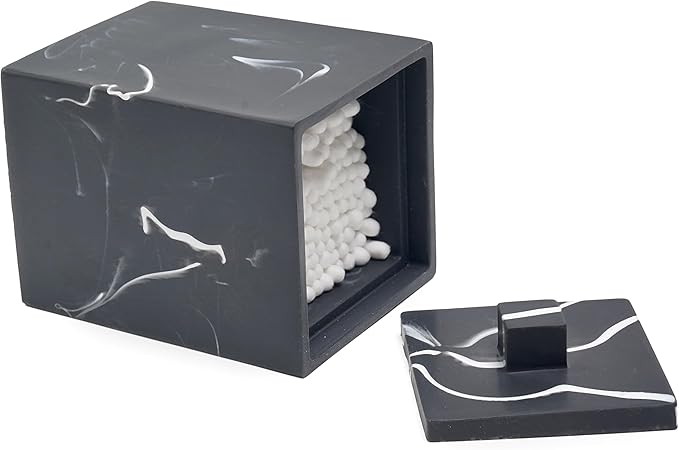 Cotton Swab Canister with Lid, Resin Bathroom Containers Canister Cotton Ball Organizer, for Jewelry Necklace Ring Earring Storage jar Gift Case (Matte Ink Black)