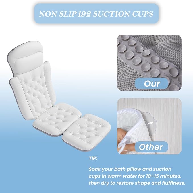 Bath Pillow for Tub 4D Air Mesh Fabric Plush Bathtub Pillow for Neck & Back Support, Hot Tub Pillow with 6 Non-Slip Suction Cups, Spa Pillow for Relaxation and Comfort (Full Body White)