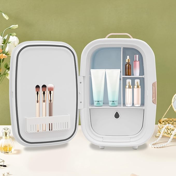 12L Mini Skincare Fridge, Compact Cosmetic Fridge with Cooling & Heating White Portable Beauty Fridges with Partition Boards and Handle for Bedroom Dorm Office (White)