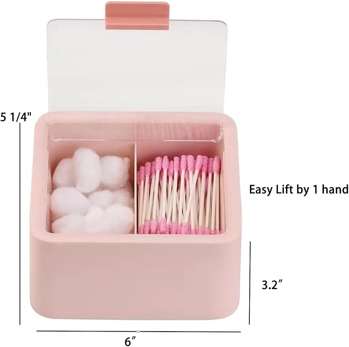Tecbeauty 2pcs Qtips Holder Dispenser Cotton Swabs Storage Organizer Plastic Bathroom Canisters with Hinged Lids, Divide 2 Grids