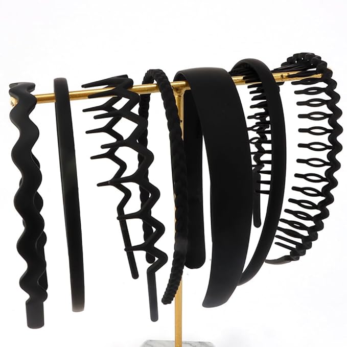 AHONEY 7 Pack Black Headbands for Women Mens Headbands with Teeth Non Slip Hairbands for Women's Hair Accessories Comb Headband Diademas Para Mujer (Black)