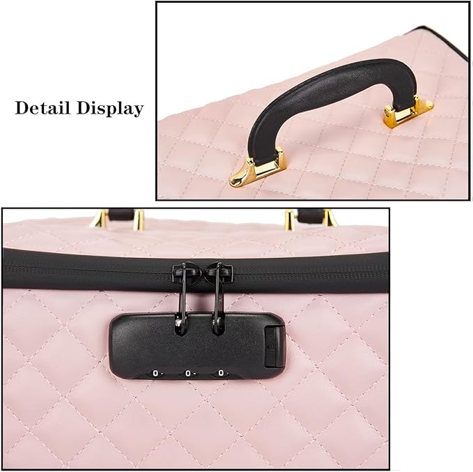 Portable makeup box with Lock, Large Capacity Travel Makeup Case Organizer, Makeup Bags for Girls Traveling With Handle and Divider Makeup Bag (Pink)