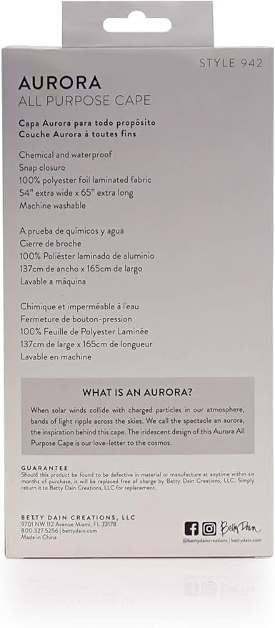 Betty Dain The Aurora Collection All Purpose Cape, 54" W x 65" L, Water & Chemical Proof, Machine Washable, Adjustable Snap Closure, Matches Other The Aurora Collection Products, Holographic Design