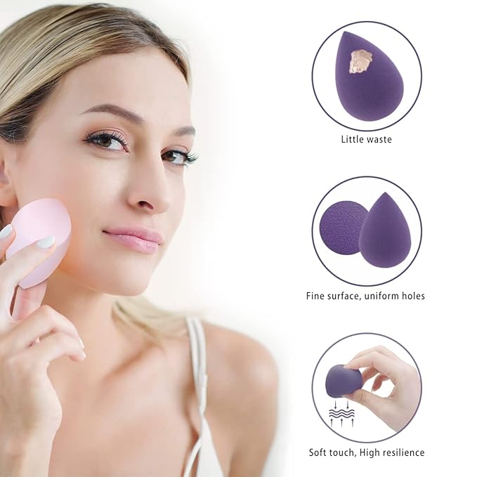 Makeup Sponges Set - Beauty sponges Blending Blenders with 1 Holder and Egg Case, Flawless for Cream, Powder and Liquid (Purple, 4Pcs+1Holder+ case)