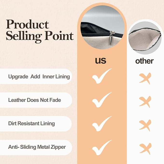 Boho Beige Leaf Makeup Bag, Neutral Block Print Leaves Cosmetic Bags for Women, Minimalist Beige Botanical Zipper Makeup Pouch