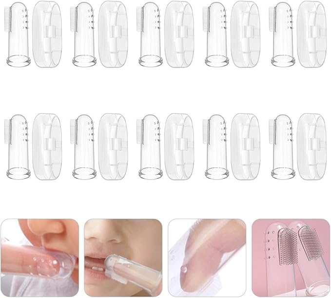 TEHAUX Finger Toothbrush Set 10Pcs with Silicone Soft Bristles and Case, Oral Massager and Teeth Cleaning Tool for Newborns and