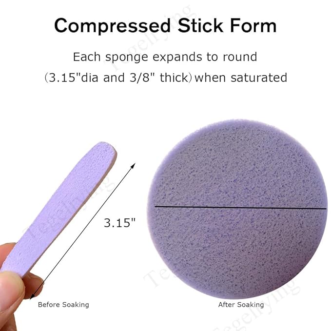 Facial Sponge Compressed,240 Count PVA Professional Makeup Removal Wash Round Face Sponge Pads Exfoliating Cleansing for Women,Purple