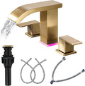 Brushed Gold Waterfall Bathroom faucets, 8 inch Widespread Modern Sink Faucet, Touch on 3 Hole 2 Handle Vanity,Gold Bathroom Sink Faucet with LED