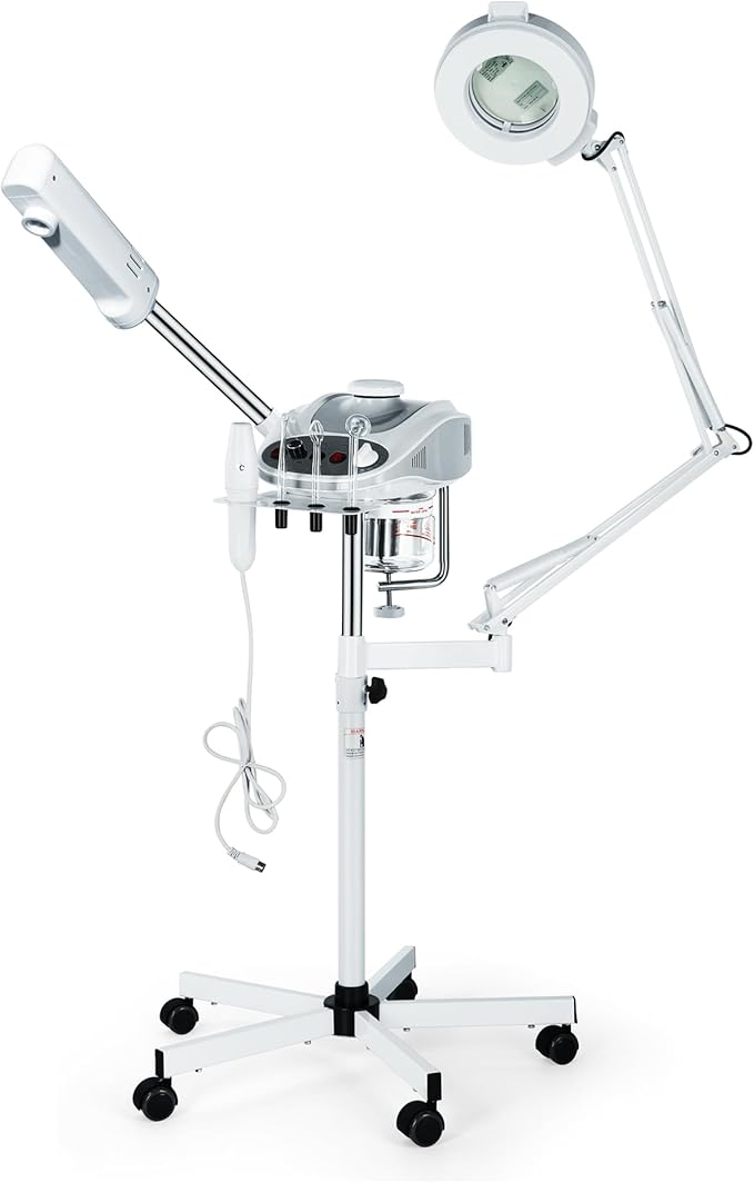 Funnylife 3 in 1 Aromatherapy Facial Steamer, 5X Magnifying LED Lamp, High Frequency Machine,Salon Spa Beauty Equipment
