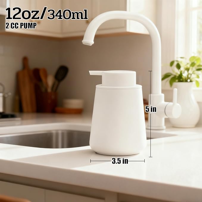 Ceramic Foaming Soap Dispenser, 12 Oz Foam Hand Soap Dispenser for Bathroom, Face Wash Dispenser Bottle with Foaming Pump, Refillable Lotion Dish Soap Foam Dispenser for Kitchen, Matte White
