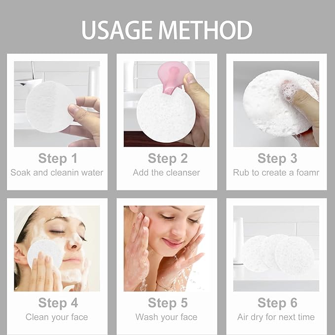 50-Count Large Compressed Facial Sponges for Estheticians,Daily Cleansing and Gentle Exfoliating- 100% Natural Cellulose Spa Sponge Perfect for Removing Dead Skin,Dirt and Makeup(Round 2.95",White)