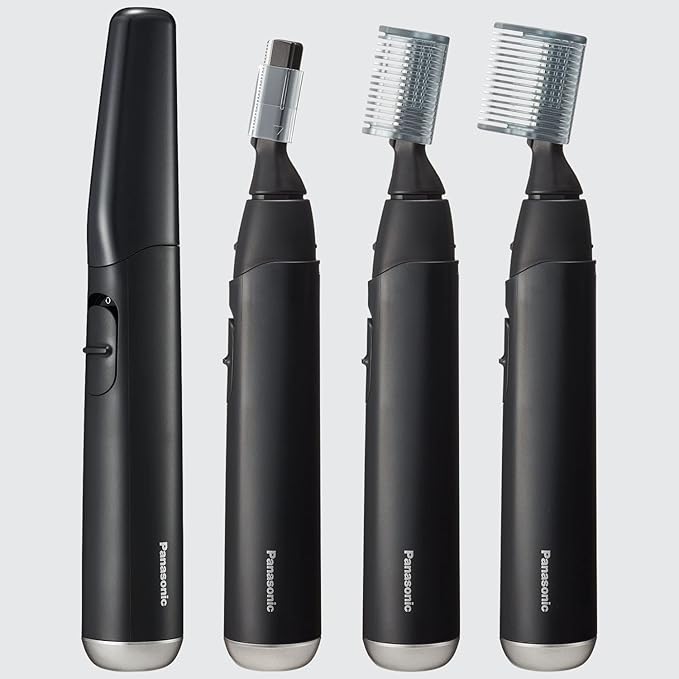 Panasonic Facial Hair Trimmer for Sensitive Skin, Unisex Detailer with Flexible Head, Gentle on Acne, Includes 2 Eyebrow Attachments, Wet/Dry Facial Trimmer for Men and Women - ER-GM40-K (Black)