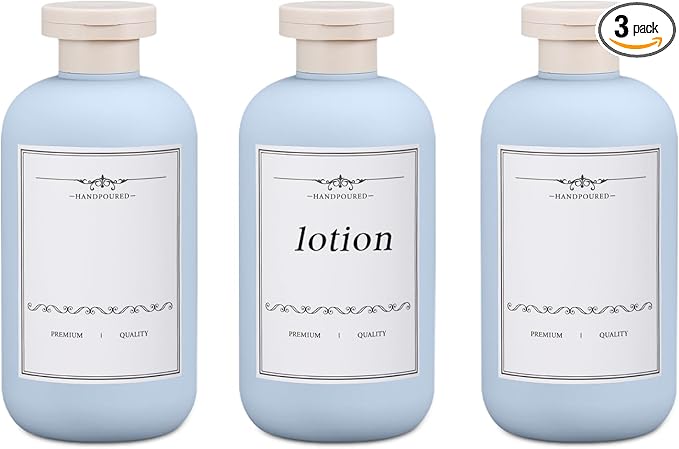 10oz Travel Shampoo Bottle, Empty Plastic Squeeze Bottles with Flip Cap, Lotion Container for Toiletries Travel Size Shampoo and Conditioner (3 PACK BLUE)
