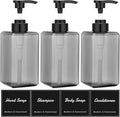 Suream Plastic Soap Dispenser 15oz/450ml, 3 Packs Shampoo Bottles Refillable with Pump and Labels, Body Wash Dispenser for Shower, Shampoo Container for Soap Cream Lotion Gel(Grey)
