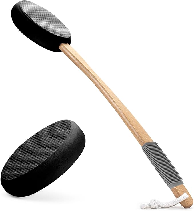 AmazerBath Lotion Applicator for Back, Feet, 2 Replacement Pads with 17" Curved Handle, Back Sunscreen Applicator for Kids, Elderly, Women, Apply Cream Medicine Moisturizer Tanner, Black